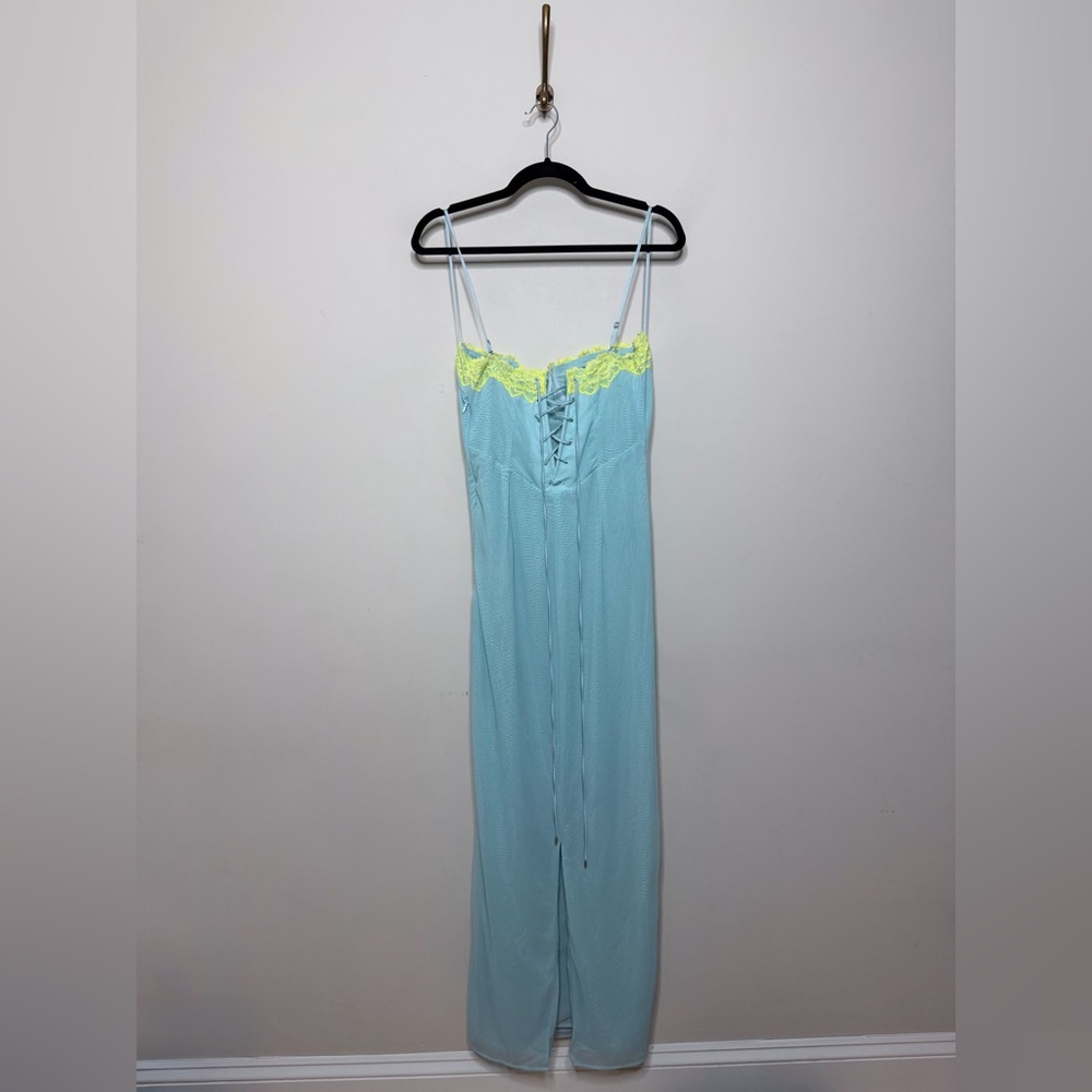 House of CB Aiza Ocean Blue Contrast Lace Maxi Dress Large - Picture 7 of 11
